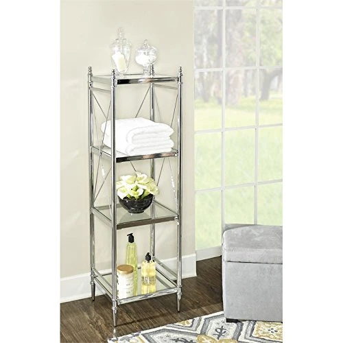 Riverbay Furniture 4 Tier Glass Shelf In Chrome 3 Riverbay Furniture 4 Tier Glass Shelf In Chrome