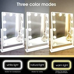 WEILY Hollywood Vanity Mirror With Lights,Large Lighted Makeup Mirror With 3 Color Light & 12 Dimmable Led Bulbs,Smart Lighted Touch Control Screen & 360 Degree Rotation(White) -Moen Shop 51uuLaeLHvL