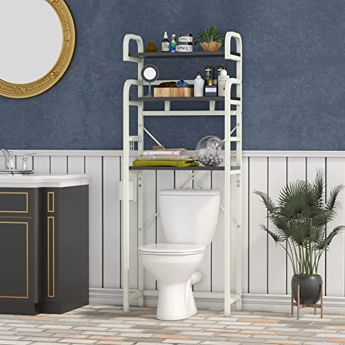 Gyfimoie Over The Toilet Storage Shelf, 3-Tier Metal Bathroom Organizer Rack, Modern Freestanding Space Saver With Adjustable Bottom Bar,4 Hooks & Paper Holder For Laundry Bathroom Balcony 4 Gyfimoie Over The Toilet Storage Shelf, 3-Tier Metal Bathroom Organizer Rack, Modern Freestanding Space Saver With Adjustable Bottom Bar,4 Hooks & Paper Holder For Laundry Bathroom Balcony - Image 2