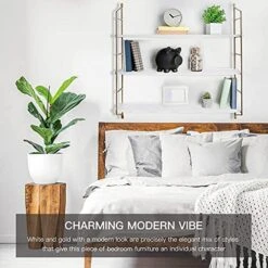 BOLUO Gold Wall Shelf - Bathroom Shelves Modern Decor Living Room Bedroom Kitchen Adjustable 24 Inch Long, White And Gold -Moen Shop 51vXnyzYDkL