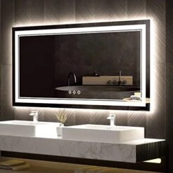 VanPokins LED Bathroom Mirror, 24x32 Inch Gradient Front And Backlit LED Mirror For Bathroom, 3 Colors Dimmable CRI>90 Double Lights, IP54 Enhanced Anti-Fog, Hanging Plates Wall Mount Lighted Mirror -Moen Shop 51wD V6m1L. AC