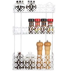 MyGift Wall Mounted White Metal 3 Tiered Hanging Bathroom Shelf, Decorative Kitchen Shelf Organizer Spice Rack With Victorian Cutout Design -Moen Shop 51wFtJG3q9L