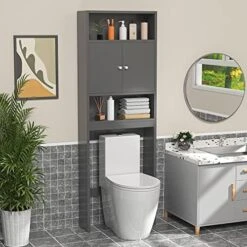 Hcman Over The Toilet Storage Cabinet - 77" H Over Toilet Bathroom Cabinet Organizer With Open Shelves And Double Doors, Black -Moen Shop 51wxO7YmIBL. AC