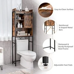 LOKO Over The Toilet Storage Cabinet, Freestanding Bathroom Space Saver With Adjustable Shelves & Sliding Barn Door, 4-Tier Over Toilet Bathroom Organizer, 25 X 9.5 X 67.5 Inches (Rustic Brown) 15 LOKO Over The Toilet Storage Cabinet, Freestanding Bathroom Space Saver With Adjustable Shelves & Sliding Barn Door, 4-Tier Over Toilet Bathroom Organizer, 25 X 9.5 X 67.5 Inches (Rustic Brown) -Moen Shop 51x85DPfqML