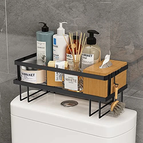 Over The Toilet Storage, Bathroom Organizer Shelves,Multifunctional Toilet Rack, No Drilling Space Saver With Wall Mounting Design,with Hook & Adhesive Base, Black 4 Over The Toilet Storage, Bathroom Organizer Shelves,Multifunctional Toilet Rack, No Drilling Space Saver With Wall Mounting Design,with Hook & Adhesive Base, Black - Image 2