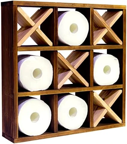 Tic Tac Toe Toilet Paper Holder | Rustic Wall Mounted Floating Hanging Or Freestanding Storage Wooden Shelf | Over The Toilet Roll Storage Rack Organizer | Bathroom Vintage Decor (Farmhouse Brown) 9 Tic Tac Toe Toilet Paper Holder | Rustic Wall Mounted Floating Hanging Or Freestanding Storage Wooden Shelf | Over The Toilet Roll Storage Rack Organizer | Bathroom Vintage Decor (Farmhouse Brown) - Image 7