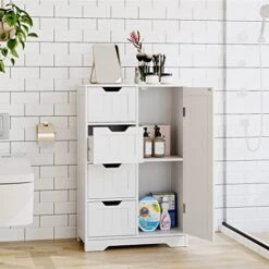 FOTOSOK Bathroom Floor Cabinet, Freestanding Storage Cabinet With 4 Drawers & 1 Cupboard, Adjustable Shelf For Bathroom Entryway Living Room, White 10 FOTOSOK Bathroom Floor Cabinet, Freestanding Storage Cabinet With 4 Drawers & 1 Cupboard, Adjustable Shelf For Bathroom Entryway Living Room, White -Moen Shop 51y6tUaL9WL