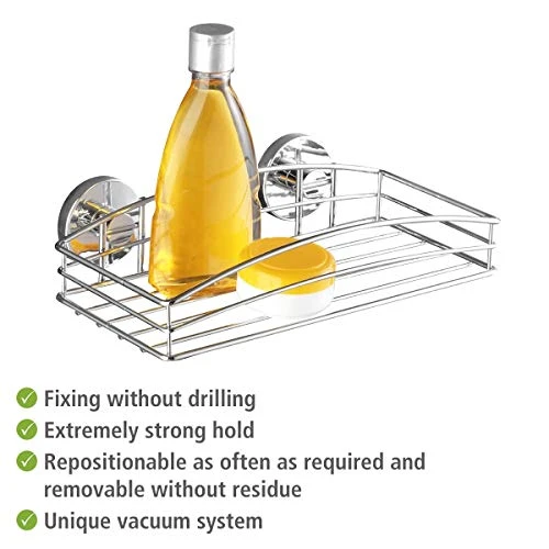 WENKO 20883100 Vacuum-Loc Wall Shelf - Fixing Without Drilling, Steel, 10.2 X 2.6 X 5.5 Inch, Chrome 6 WENKO 20883100 Vacuum-Loc Wall Shelf - Fixing Without Drilling, Steel, 10.2 X 2.6 X 5.5 Inch, Chrome - Image 4
