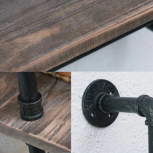 Industrial Pipe Shelf Bathroom Shelves Wall Mounted,19.6in Rustic Wood Shelf With Towel Bar,2 Tier Farmhouse Towel Rack Over Toilet,Pipe Shelving Floating Shelves Towel Holder,Retro Grey 4 Industrial Pipe Shelf Bathroom Shelves Wall Mounted,19.6in Rustic Wood Shelf With Towel Bar,2 Tier Farmhouse Towel Rack Over Toilet,Pipe Shelving Floating Shelves Towel Holder,Retro Grey - Image 2