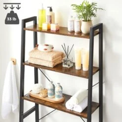 VASAGLE Over The Toilet Storage, 3-Tier Bathroom Storage Shelf, With Adjustable Bottom Stabilizer Bar, Space-Saving, Steel Frame, Industrial Style, Rustic Brown And Black UBTS005B01 -Moen Shop 61iyajXXBjL